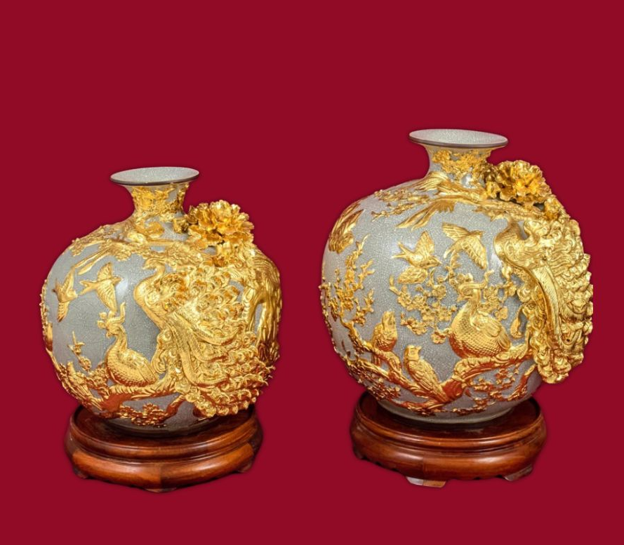 Bình Hút Lộc Công Danh Phú Quý Men Rạn Dát Vàng Gốm Sứ Bát Tràng
